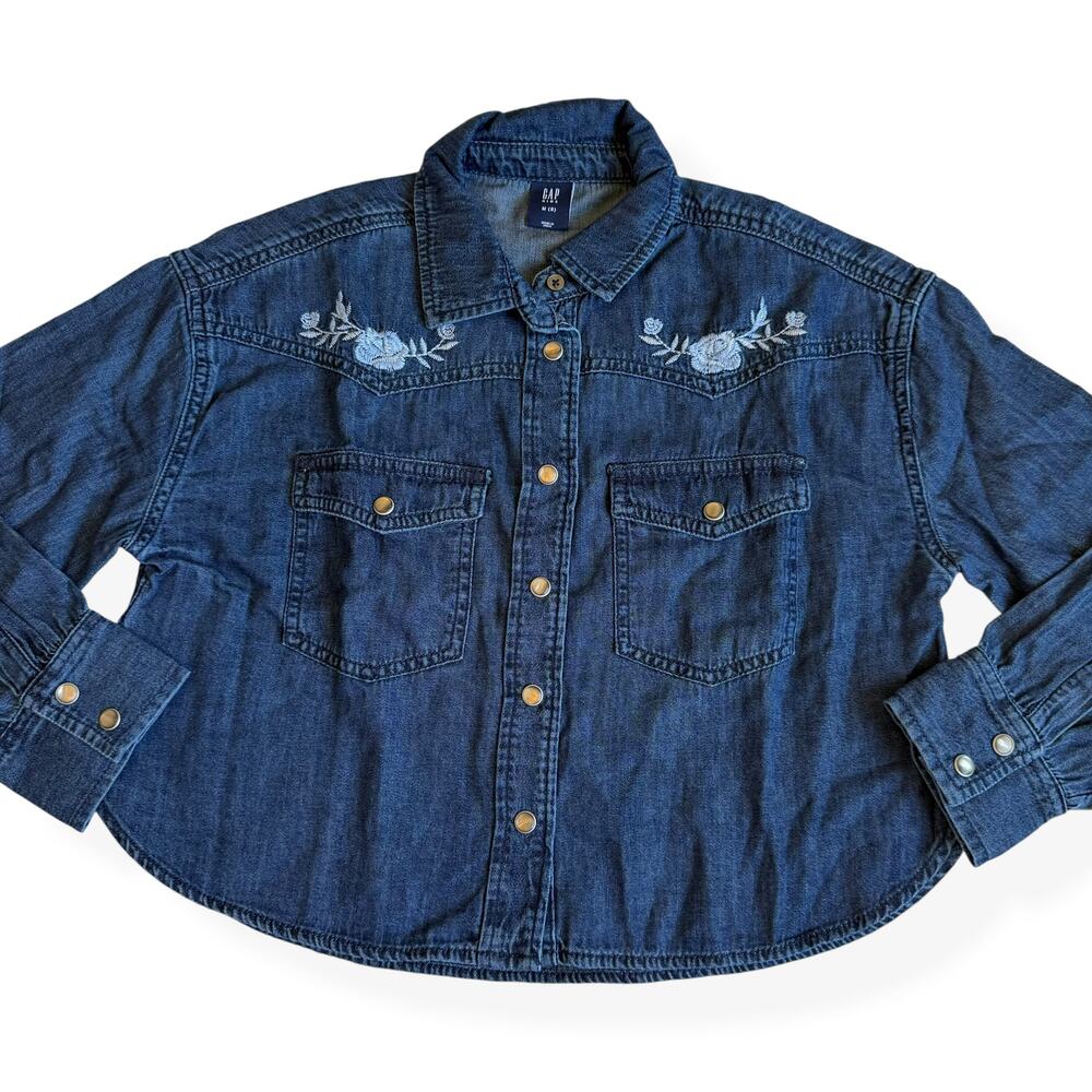 NEW Gap Kids Oversized Denim Western Shirt Medium 8